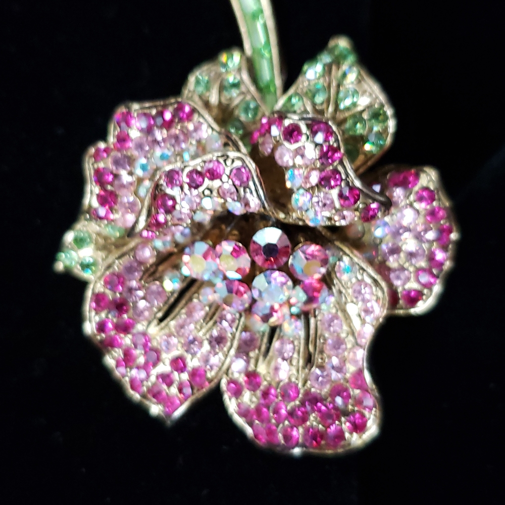 VTG Stunning Rose multicolor Rhinestone Brooch, - Picture 7 of 10